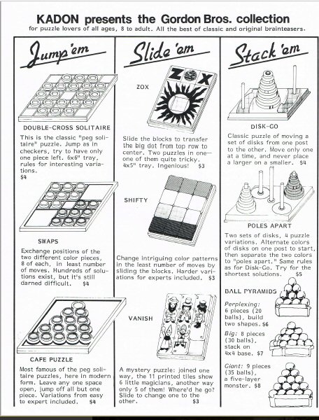 Catalog sheet of Gordon Bros. puzzles, page 1